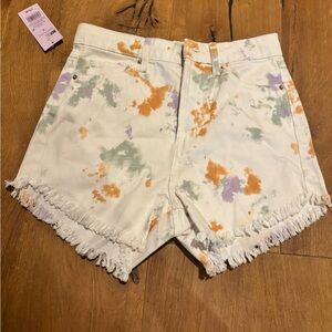 colorful lightly tie-dyed off-white Jean shorts, Wild Fable, size 0